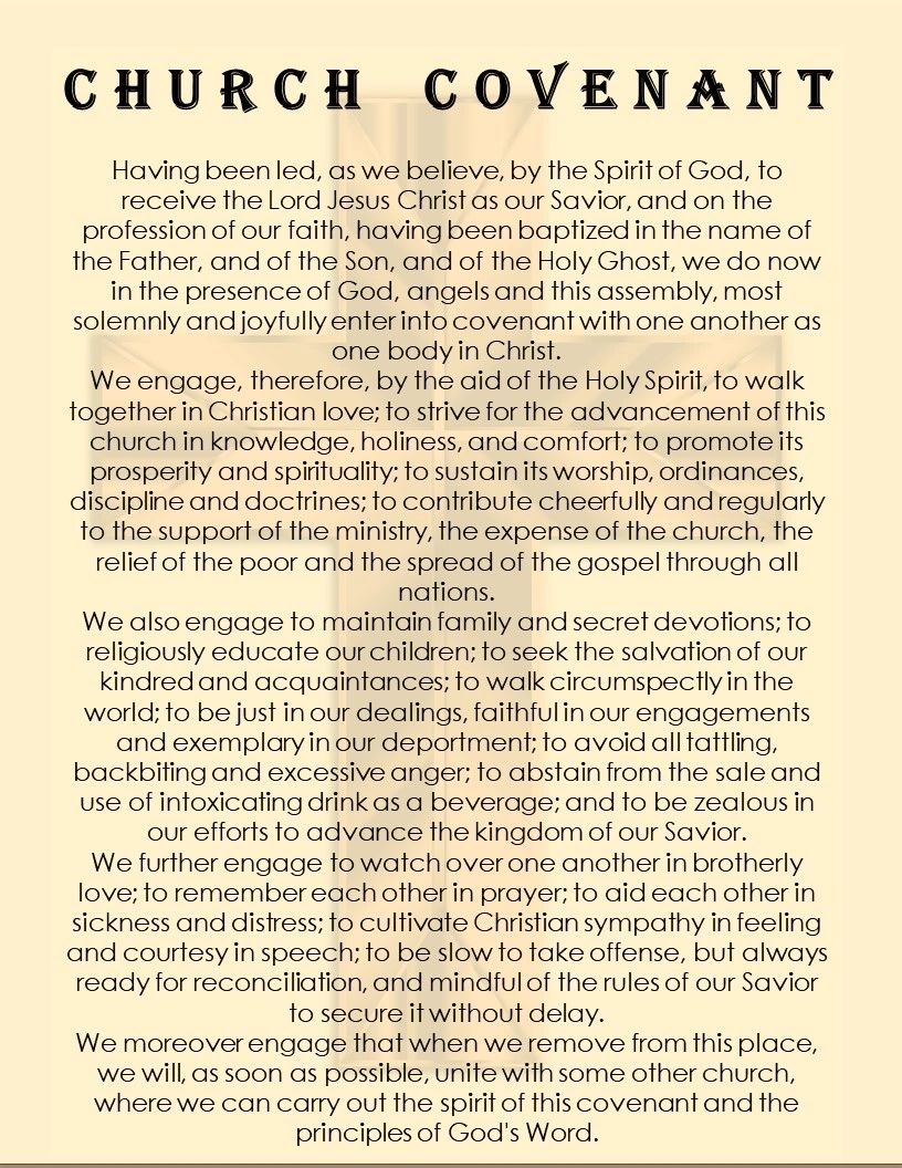Printable Copy Of Baptist Church Covenant
